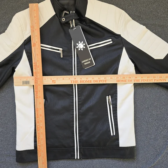 American Breed Mens Faux Leather Motorcycle Theme Jacket Size Medium Faux Fur - Picture 3 of 11